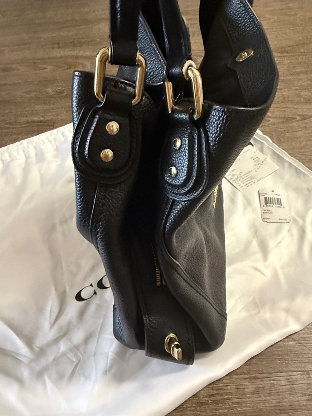 Coach Edie Black Pebbled Leather Shoulder Tote with Gold Hardware MSRP $374 - Picture 7 of 10